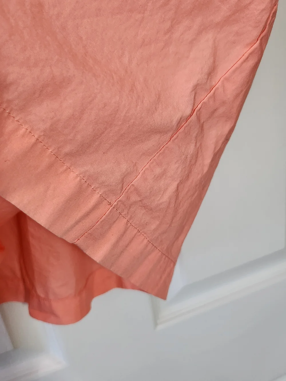 J.Crew Peach Cotton Blouse Short Sleeve Gathered Tie Neck Top Size Small